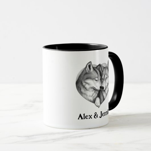 カスタムウルフカップル名パーソナライズされた マグカップ (正面右)