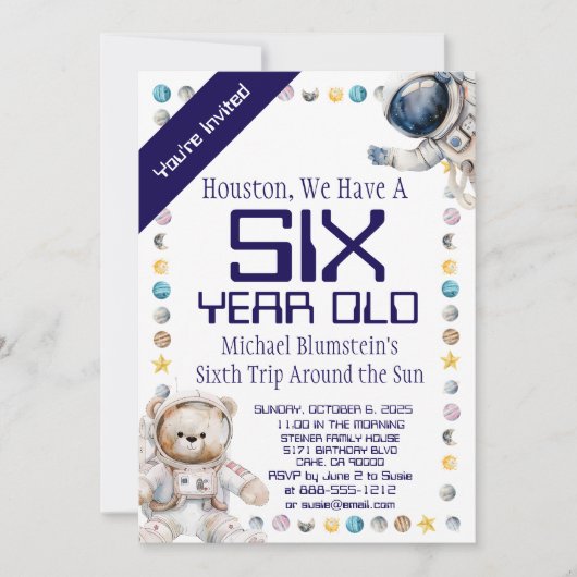カスタムエイジ宇宙誕生日会の招待 招待状 (正面)
