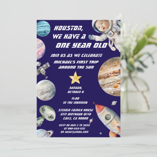 カスタムエイジ宇宙飛行士誕生日 招待状 (スタンド正面)