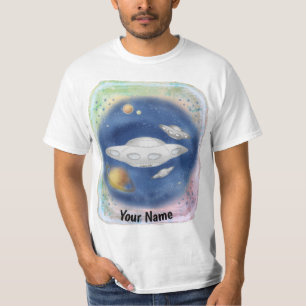 カスタムエイリアングレー宇宙船Tシャツ Tシャツ