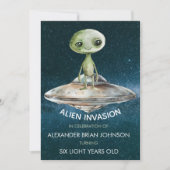 カスタムエイリアン侵攻宇宙誕生日 招待状 (正面)