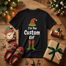 カスタムエルフTシャツ、名入れクリスマスシャツ、