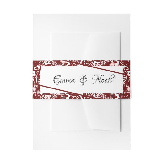 カスタムエレガントなウェディングホワイトとウェルーン 招待状ベリーバンド (正面例)