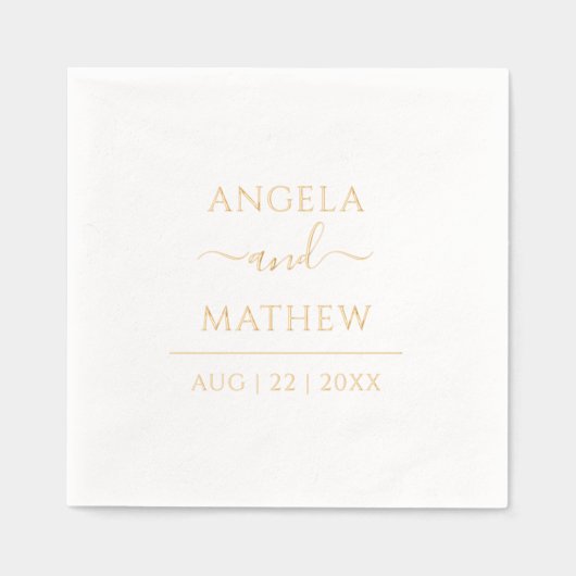 カスタムエレガントウェディングモダン金ゴールドのスクリプト 箔ナプキン (正面)