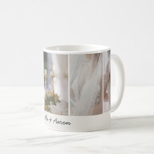 カスタムエレガントウェディング写真と名前マグカップ コーヒーマグカップ (正面右)