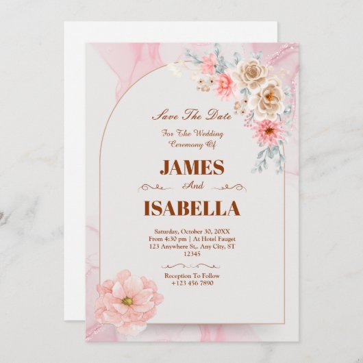 カスタムエレガントウェディング招待状テンプレート 招待状 (正面/裏面)