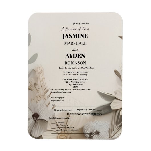 カスタムエレガントウェディング招待状 マグネット (縦)