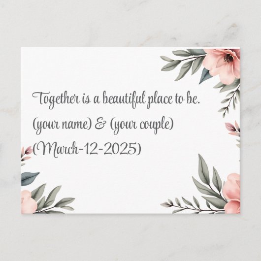 カスタムエレガントウェディング招待状 | ミニマルモダンリスト インビテーションポストカード (正面)