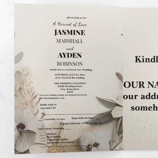 カスタムエレガントウェディング招待状 三つ折り招待状 (内部最初)