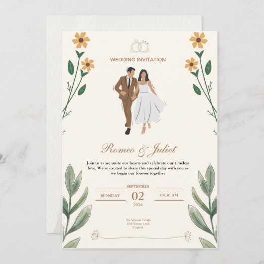 カスタムエレガントウェディング招待状 招待状 (正面/裏面)