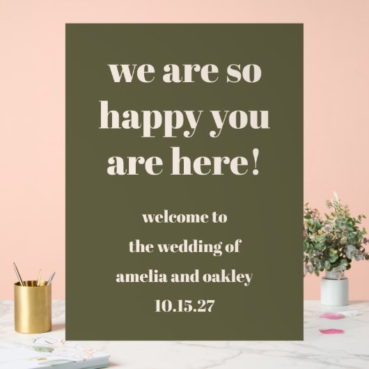 カスタムエレガントオリーブグリ自然ン結婚ズ歓迎 アクリルサイン (ウェディング)