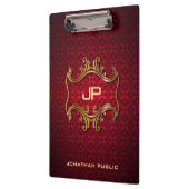 カスタムエレガントクラシックブラックレッドダマスクモノグラム クリップボード (左)