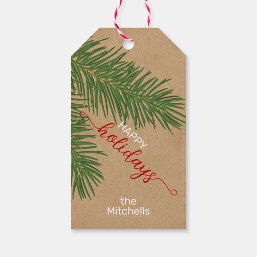 カスタムエレガントグリーンレッドホワイトフェイククラフトホリデイ ギフトタグ (裏面)