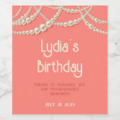 カスタムエレガントコーラル&パール誕生日 ワインラベル (シングルラベル)