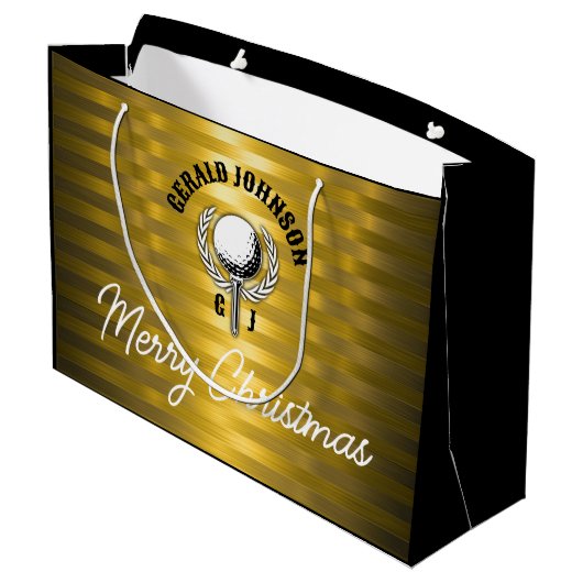 カスタムエレガントゴルフモノグラムデザイン ラージペーパーバッグ (裏面アングル)