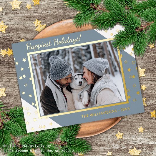 カスタムエレガントシックきらめく星パターン金ゴールド 箔シーズンポストカード