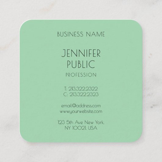 カスタムエレガントトレンドカラモダンーのシンプルテンプレート スクエア名刺 (裏面)