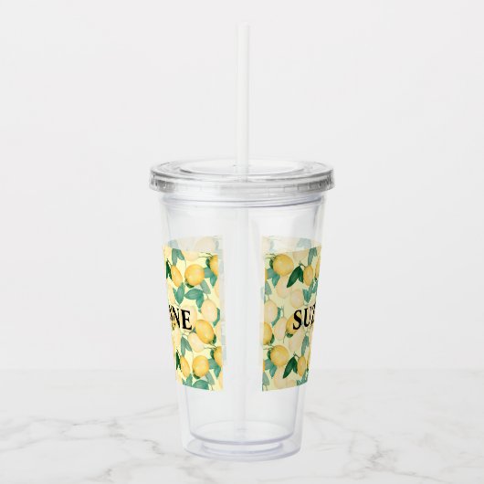 カスタムエレガントパーソナライズされたレモンと葉 アクリルタンブラー (右)