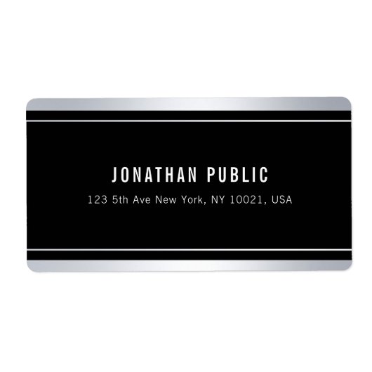 カスタムエレガントフェイクシルバーブラックモダンシッピング ラベル (正面)