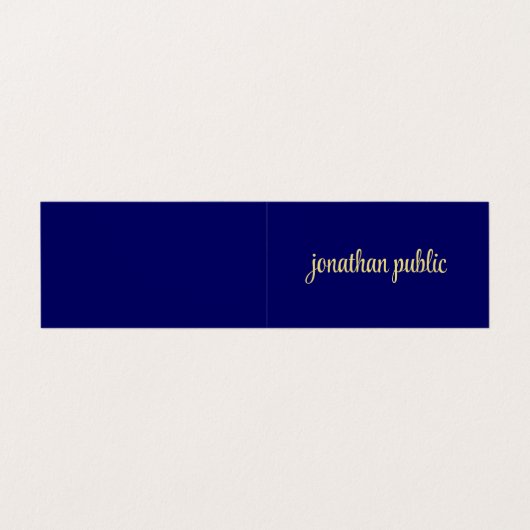 カスタムエレガントフェイク金ゴールドスクリプト文字ネイビーフォールド 名刺 (外部フラット)