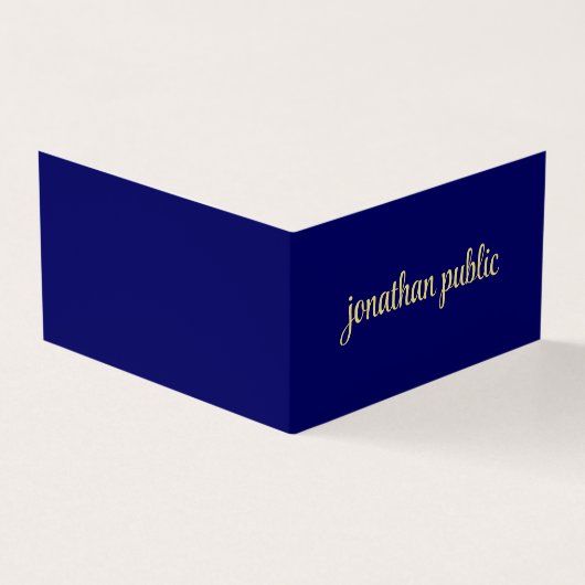 カスタムエレガントフェイク金ゴールドスクリプト文字ネイビーフォールド 名刺 (外部)