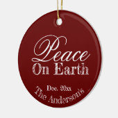 カスタムエレガントホリデーレッドピースオンアース セラミックオーナメント (左)