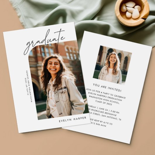カスタムエレガントミニマル卒業式パーティー写真 招待状