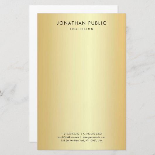 カスタムエレガントモダンテンプレートフェイクシンプル金ゴールド 便箋 (正面/裏面)