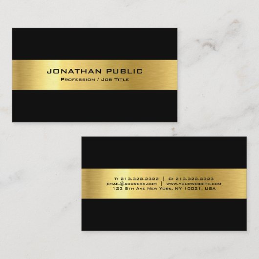 カスタムエレガントモダンブラック金ゴールドシンプルテンプレート 名刺 (正面/裏面)