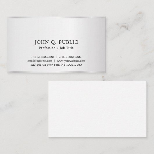 カスタムエレガントモダンプロフェッショナルフェイク銀 名刺 (正面/裏面)