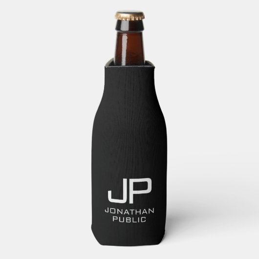 カスタムエレガントモダンモノグラム白黒 ボトルクーラー (ボトル正面)