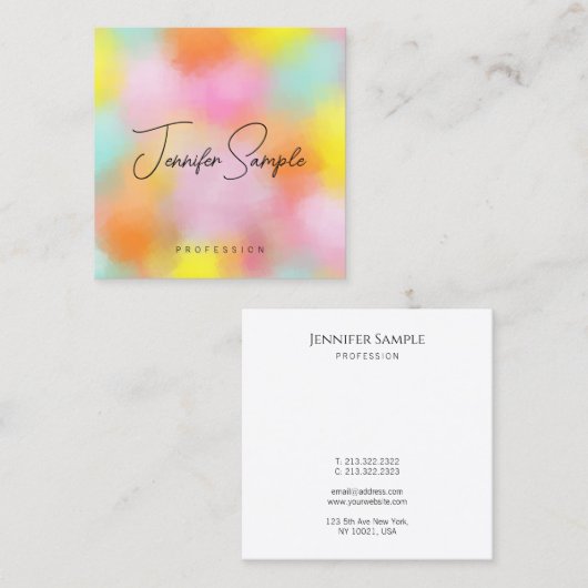 カスタムエレガントモダン色タイポグラフィテンプレート スクエア名刺 (正面/裏面)