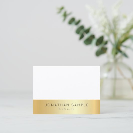 カスタムエレガントモダン金ゴールド白シンプルテンプレート 名刺 (スタンド正面)