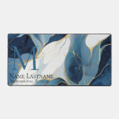 カスタムエレガントモノグラムネイビーブルーホワイトマーブル デスクマット (正面)