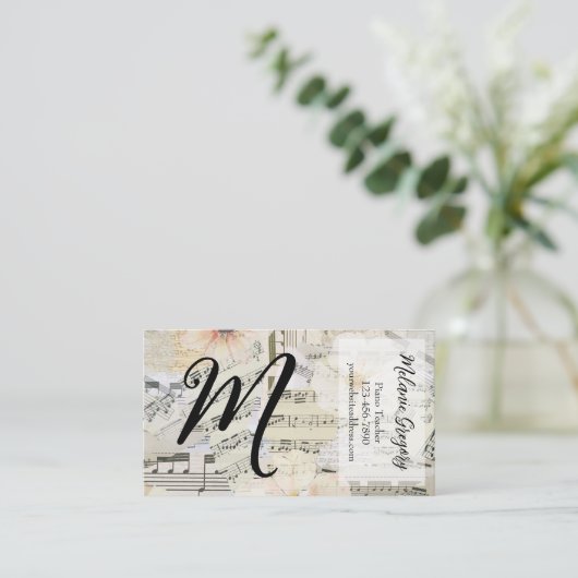 カスタムエレガントモノグラム音楽先生フローラブシン 名刺 (スタンド正面)
