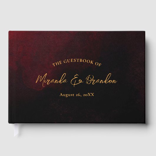 カスタムエレガントラグジュアリー金ゴールドレッド結婚ブラック ゲストブック (正面)