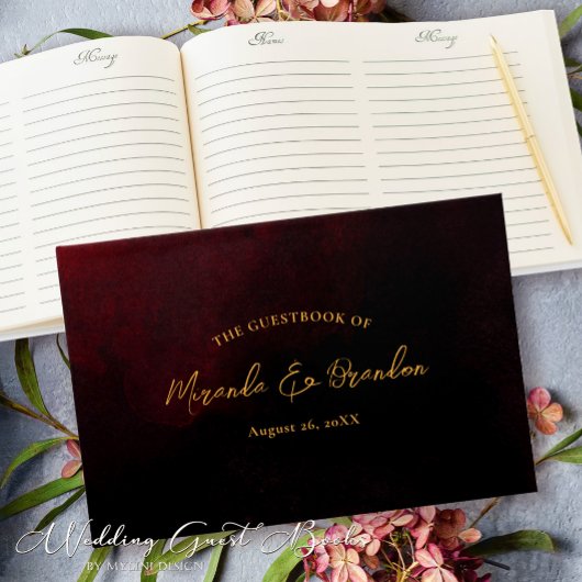 カスタムエレガントラグジュアリー金ゴールドレッド結婚ブラック ゲストブック
