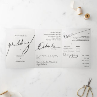 カスタムエレガント三つ折結婚式招待状 三つ折り招待状