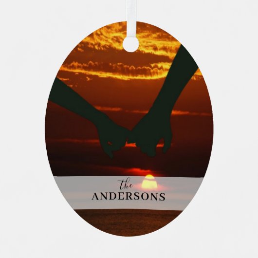 カスタムエレガント両面ファミリー2写真クリスマス メタルオーナメント (正面)