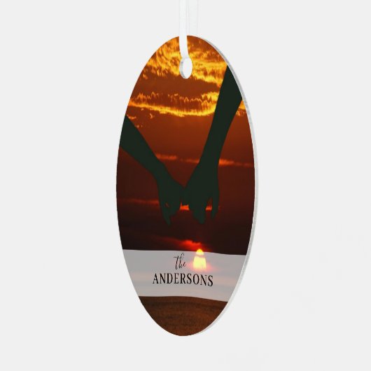 カスタムエレガント両面ファミリー2写真クリスマス メタルオーナメント (正面左)