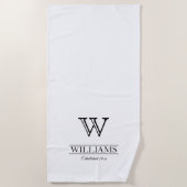 カスタムエレガント分類モノグラム姓 ビーチタオル (正面)