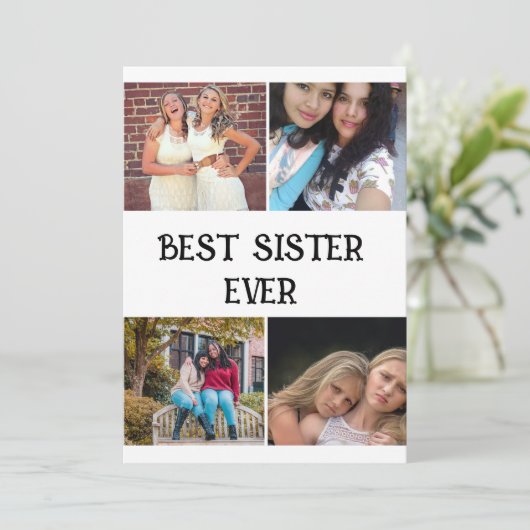 カスタムエレガント姉妹4写真コラージュ サンキューカード (スタンド正面)