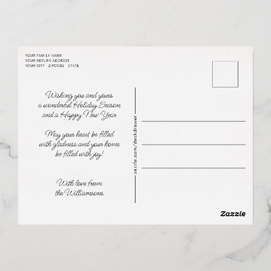 カスタムエレガント季節のごあいさつデザイン 箔シーズンポストカード (裏面)