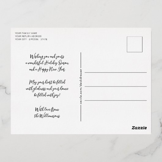 カスタムエレガント季節のごあいさつデザイン 箔シーズンポストカード (裏面)