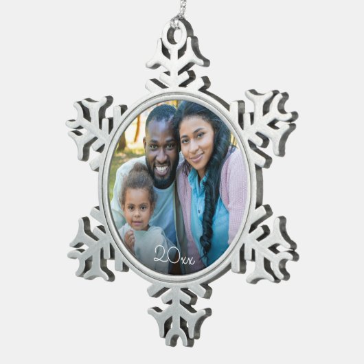 カスタムエレガント家族の写真ヴィンテージクリスマス スノーフレークピューターオーナメント (右)