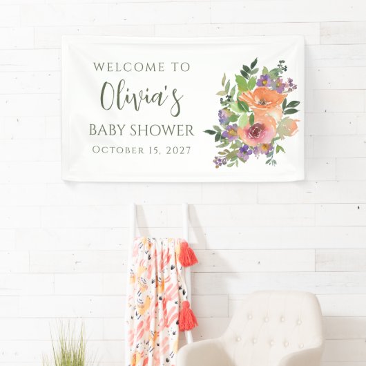 カスタムエレガント桃の水の色のフローラ赤ちゃんシャワー 横断幕 (インサイチュ)