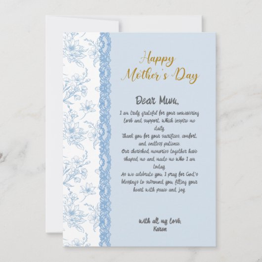 カスタムエレガント母の日への手紙 (正面)