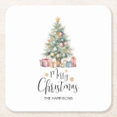 カスタムエレガント水の色クリスマスツリー スクエアペーパーコースター (正面)