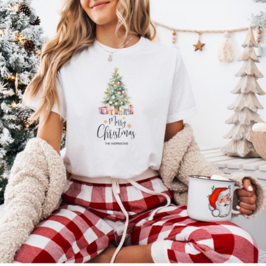 カスタムエレガント水の色クリスマスツリー Tシャツ