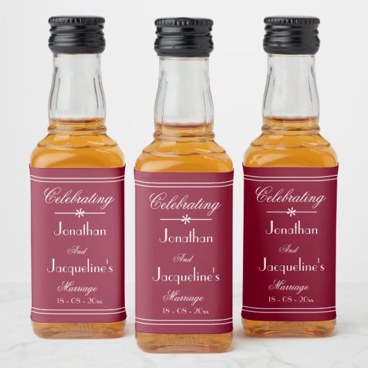 カスタムエレガント結婚式名Burgundy Mini リキュールボトルラベル (ボトル)